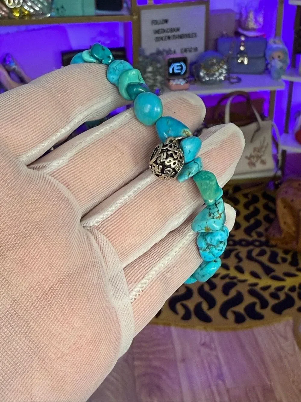 Natural Turquoise Raw Crystal Gemstone Healing Protection Bracelet one Size
